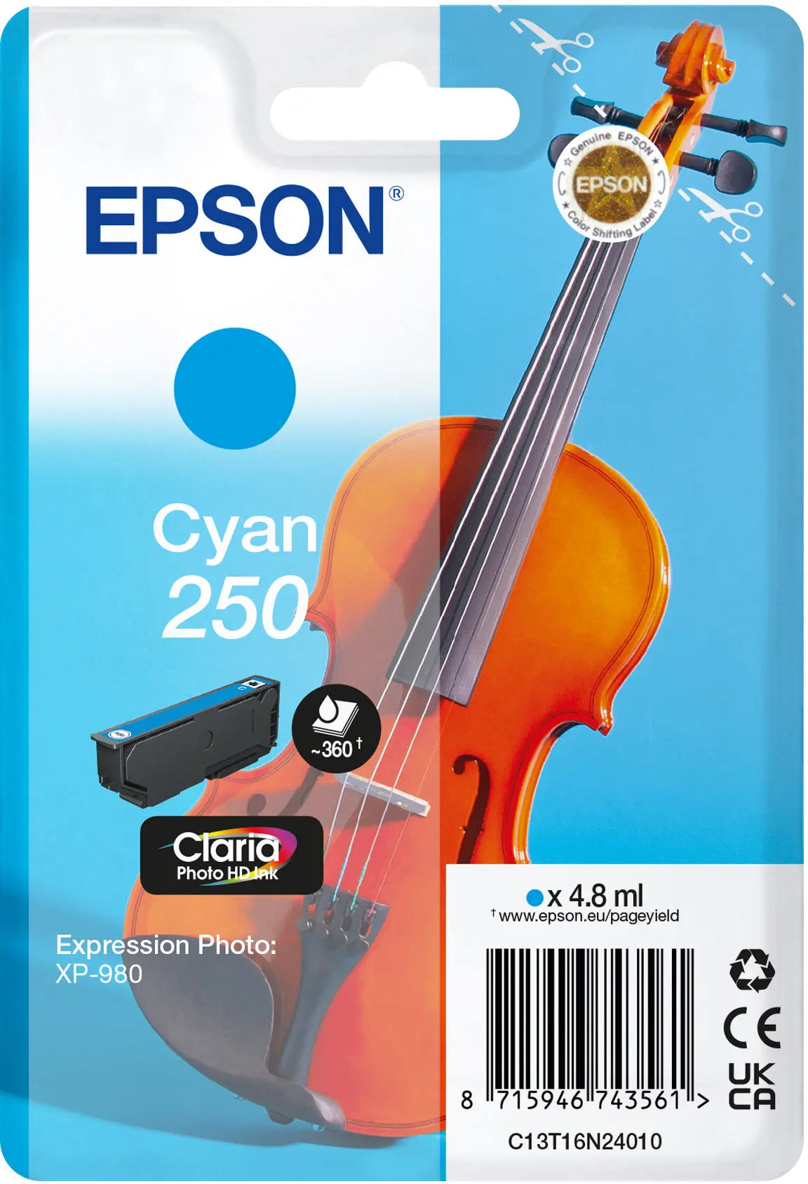 EPSON Tintenpatrone 250 cyan T16N24010 XP 980 360 Seiten Idealshop