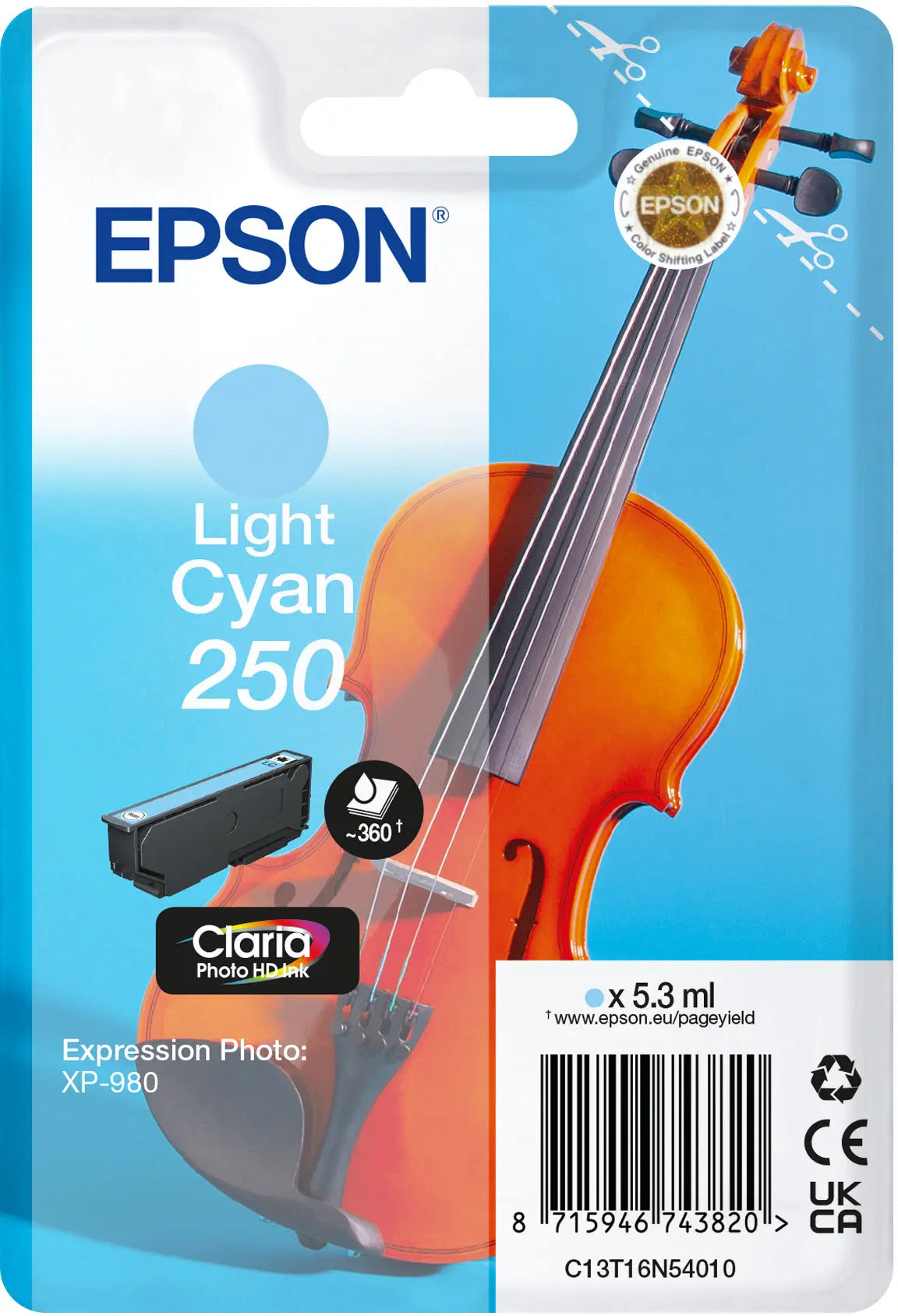 EPSON Tintenpatrone 250 light cyan T16N54010 XP 980 360 Seiten Idealshop