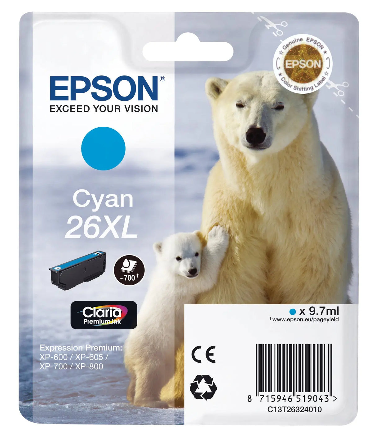 EPSON Tintenpatrone 26XL cyan T263240 XP 700/800 700 Seiten Idealshop