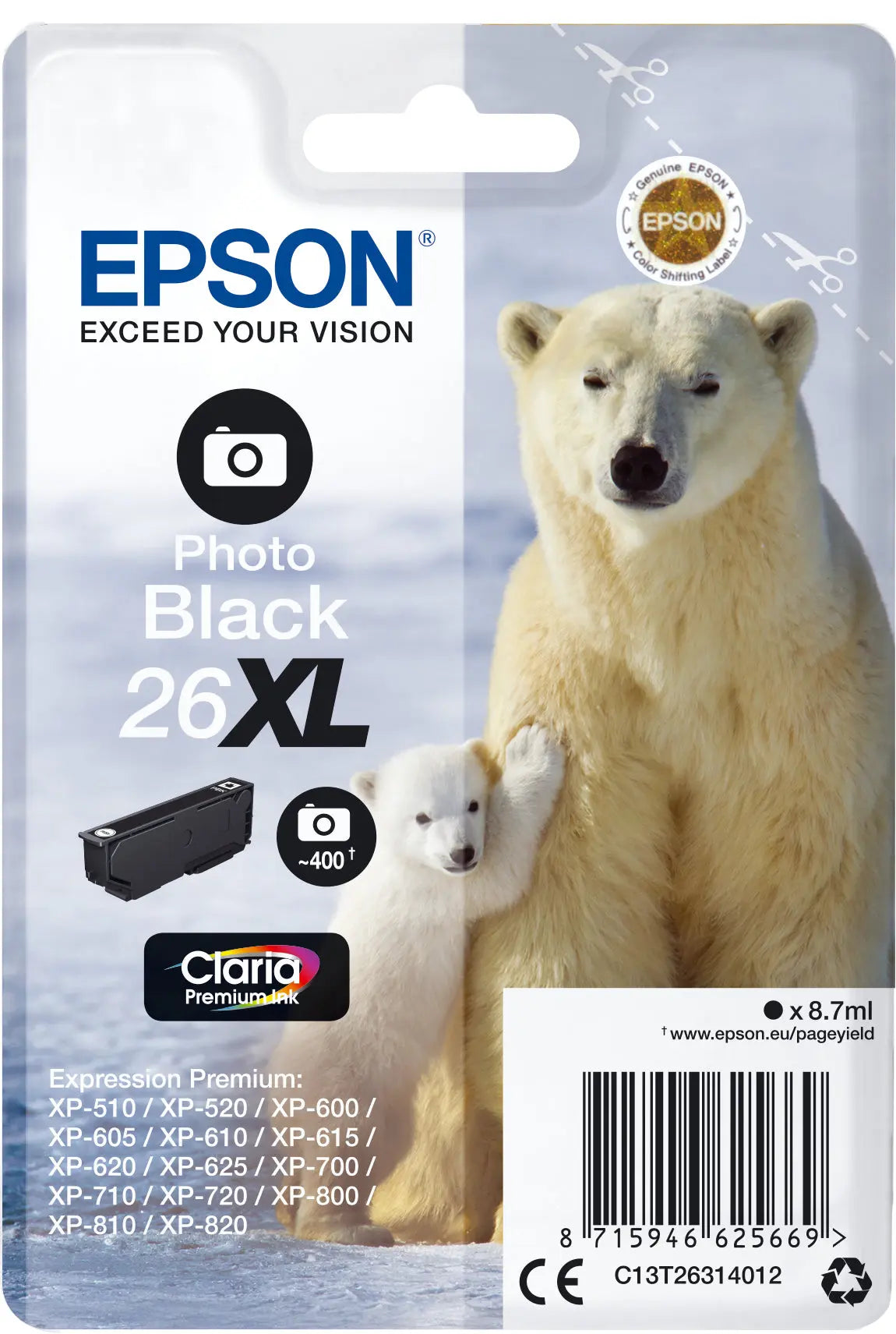 EPSON Tintenpatrone 26XL ph.schwarz T263140 XP 700/800 400 Seiten Idealshop