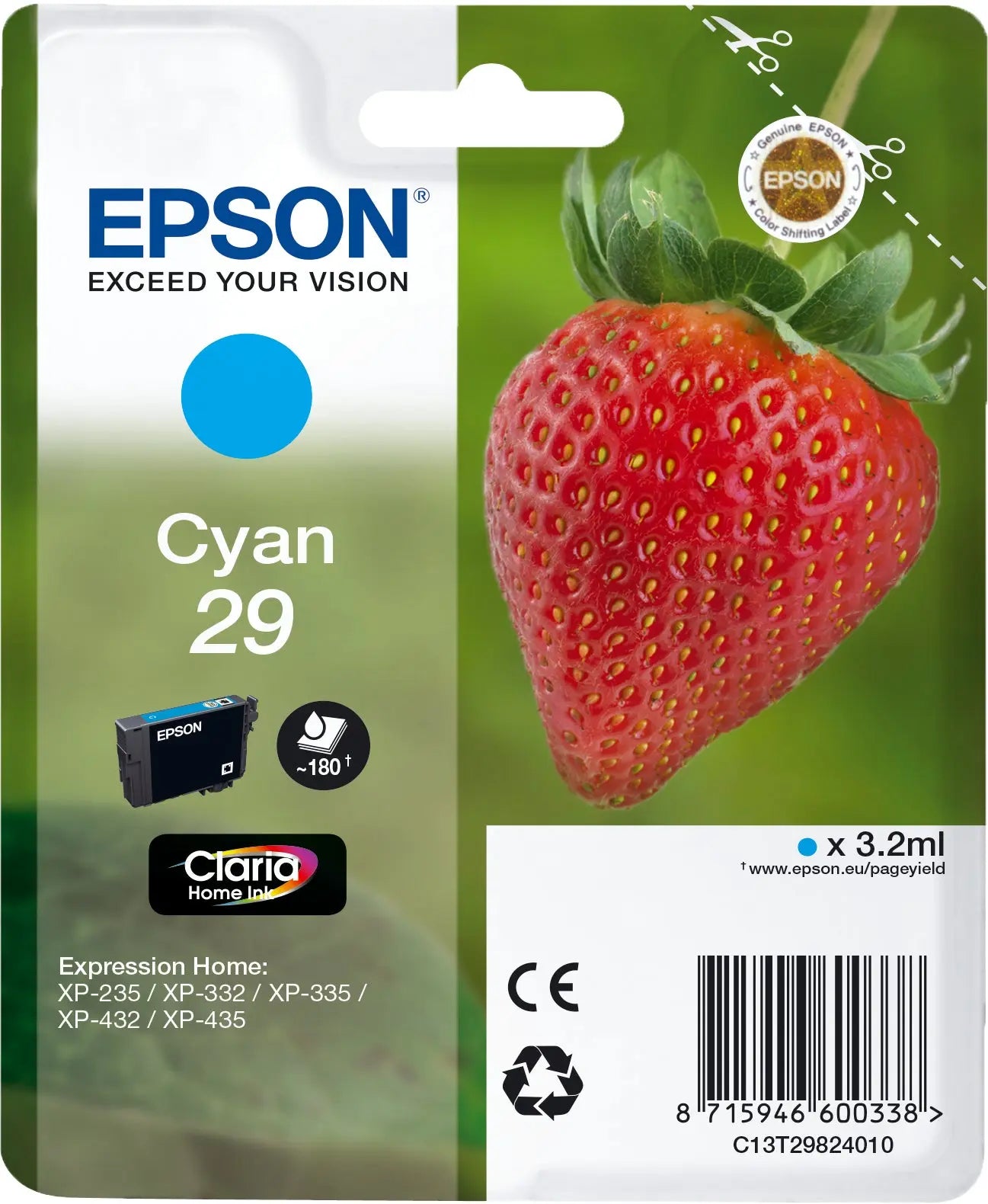EPSON Tintenpatrone 29 cyan T298240 XP-235/335/435 180 Seiten Idealshop