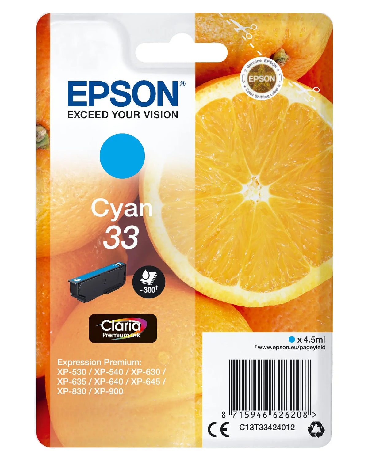 EPSON Tintenpatrone 33 cyan T334240 XP-530/630/830 300 Seiten Idealshop