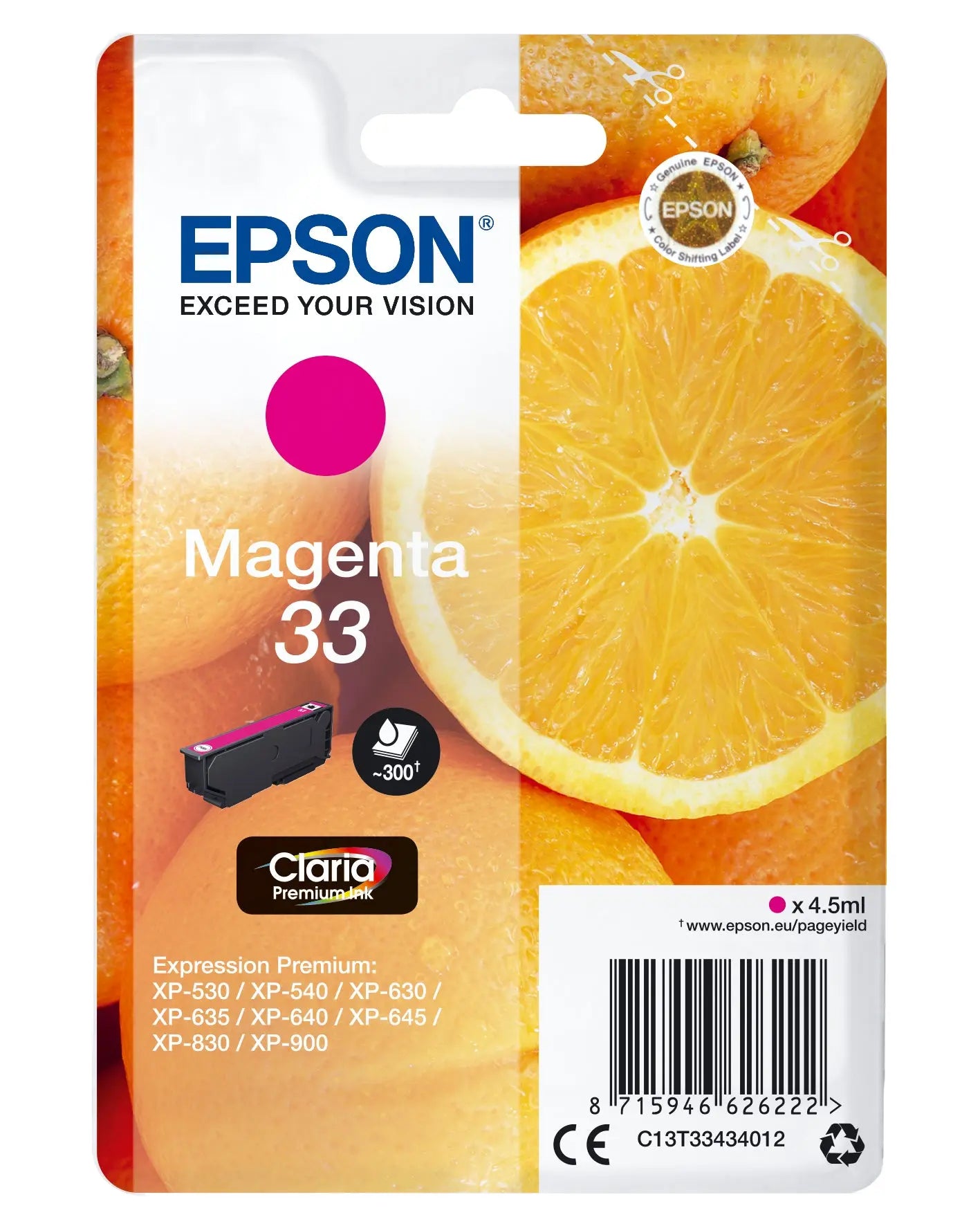 EPSON Tintenpatrone 33 magenta T334340 XP-530/630/830 300 Seiten Idealshop