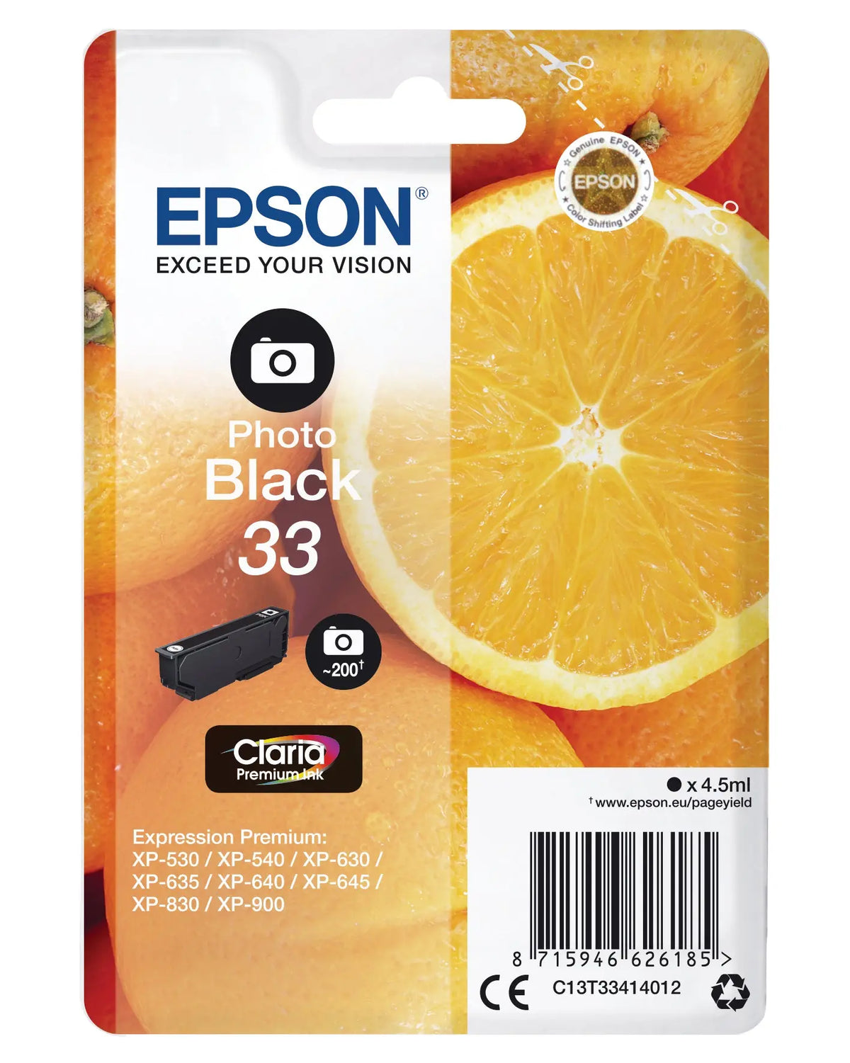 EPSON Tintenpatrone 33 photo schwarz T334140 XP-530/630/830 200 Seiten Idealshop