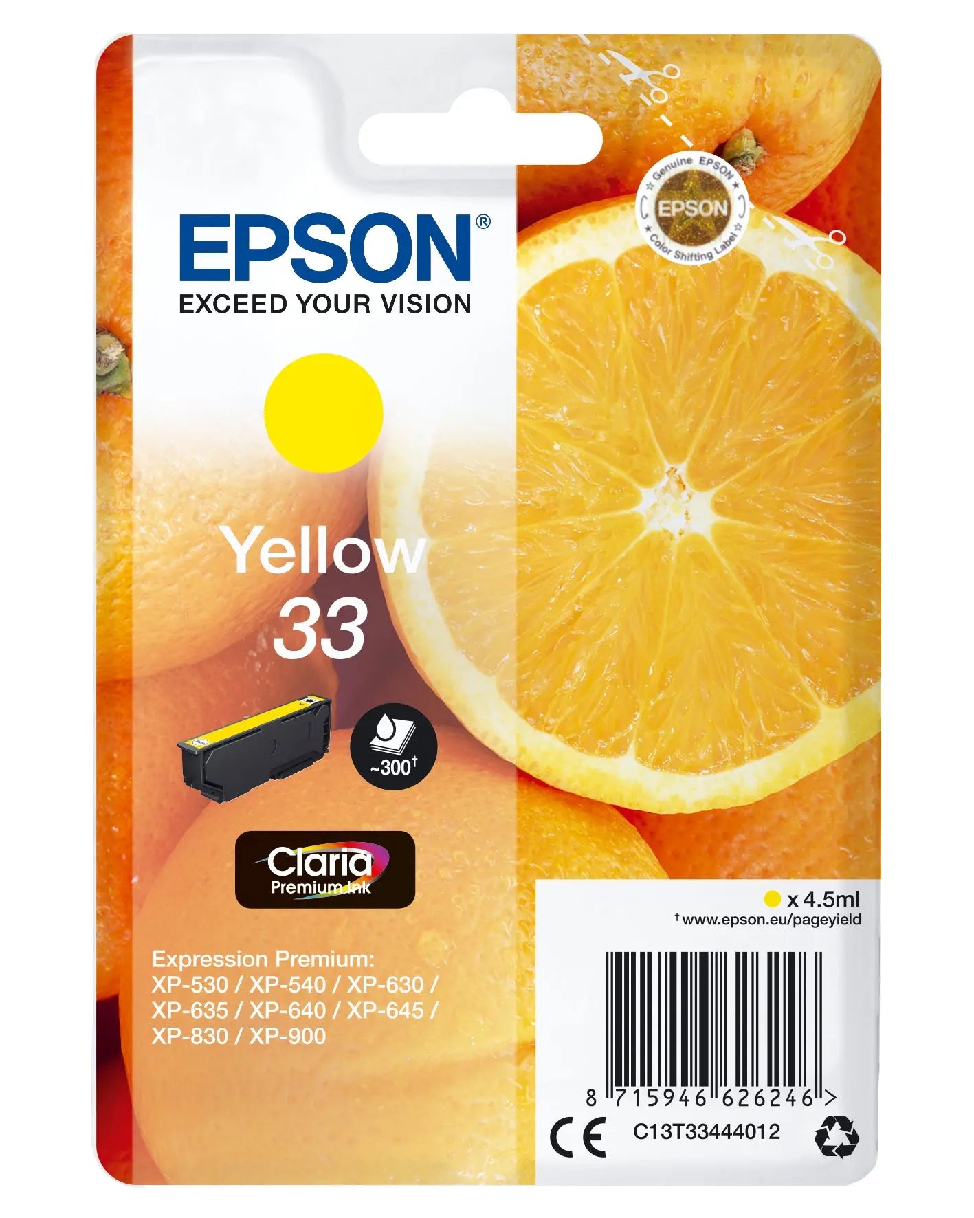 EPSON Tintenpatrone 33 yellow T334440 XP-530/630/830 300 Seiten Idealshop