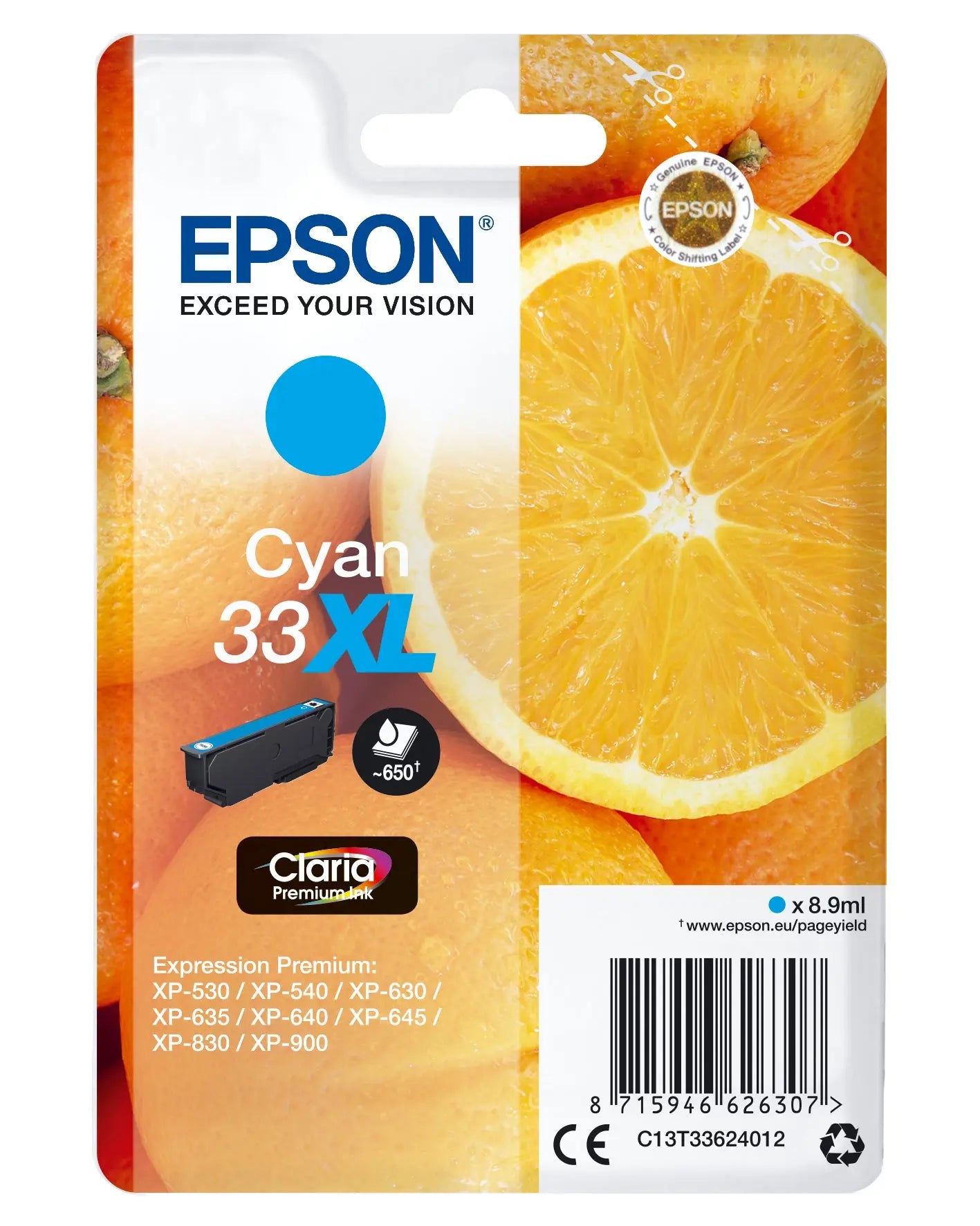 EPSON Tintenpatrone 33XL cyan T336240 XP-530/630/830 650 Seiten Idealshop