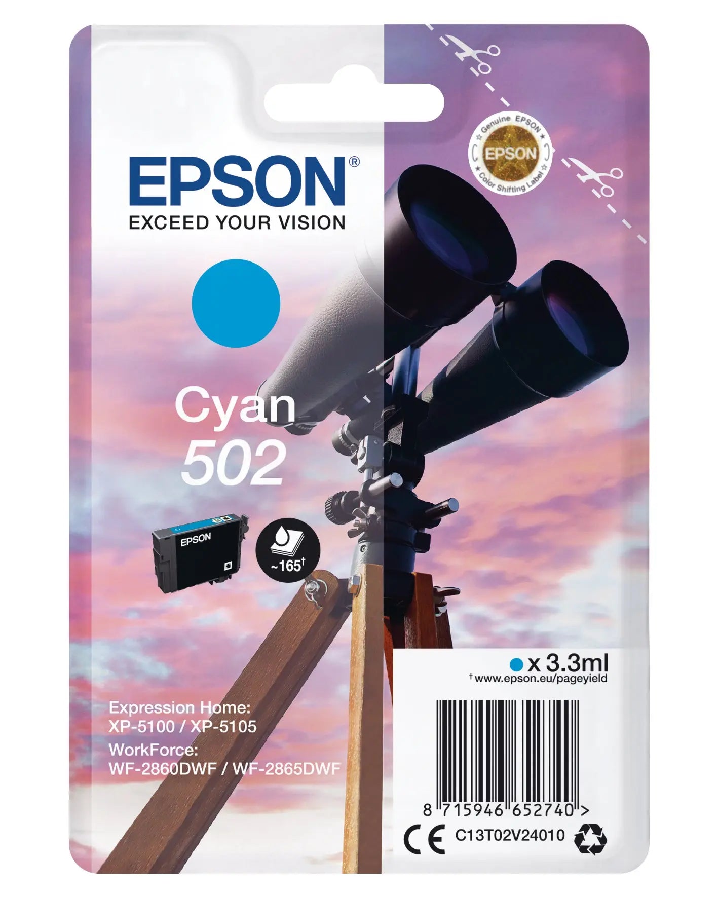EPSON Tintenpatrone 502 cyan T02V240 WF-2860/XP-5100 160 Seiten Idealshop