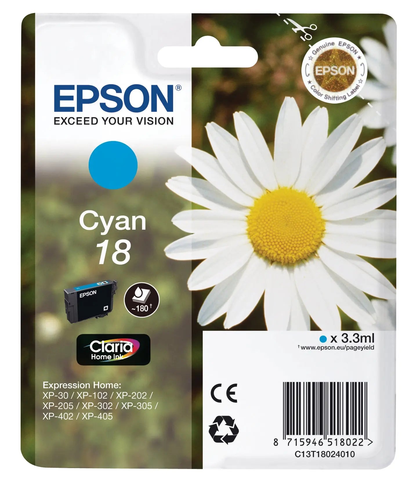EPSON Tintenpatrone cyan T180240 XP 30/405 180 Seiten Idealshop
