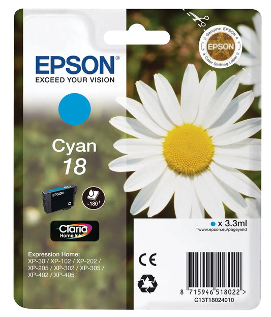EPSON Tintenpatrone cyan T180240 XP 30/405 180 Seiten Idealshop