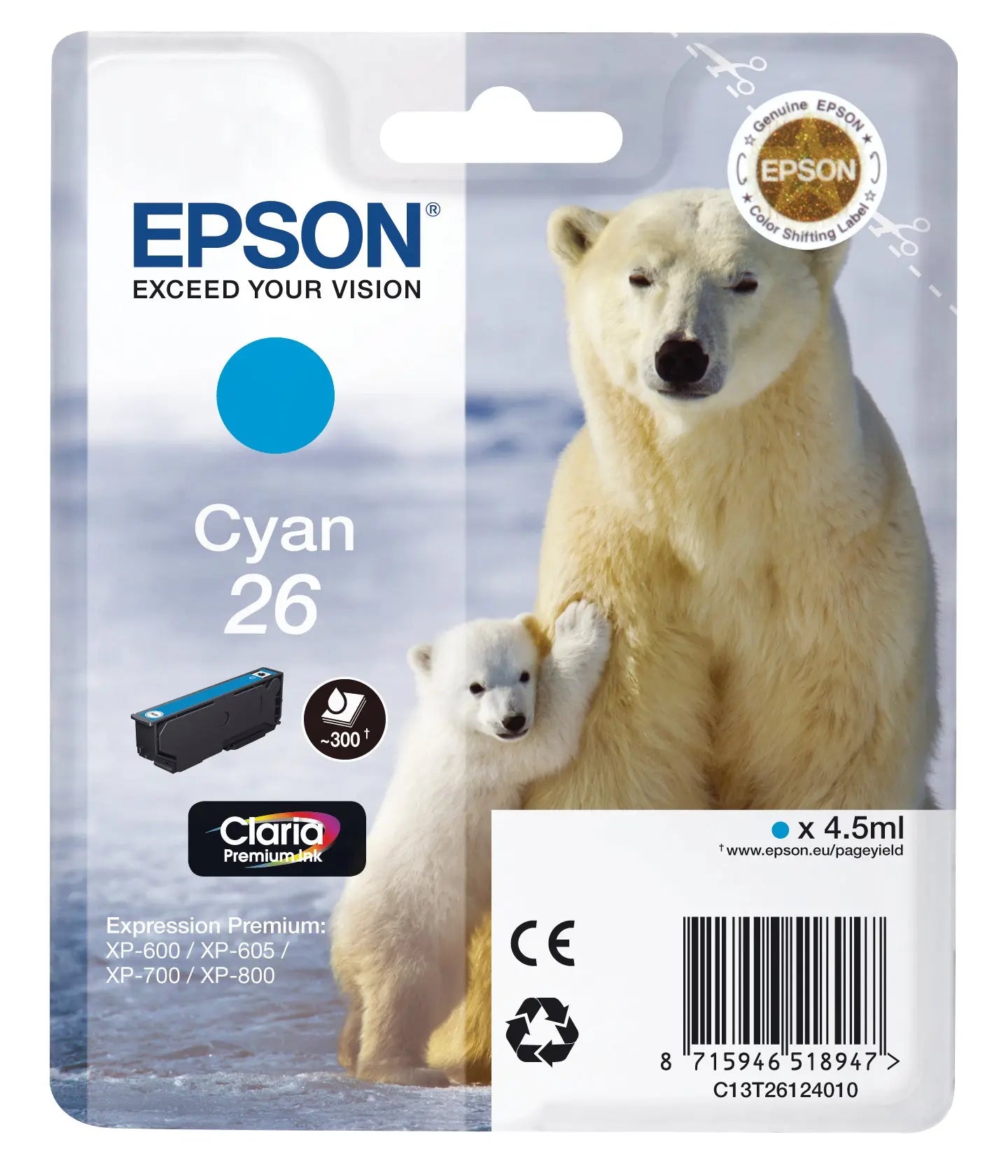 EPSON Tintenpatrone cyan T261240 XP 700/800 300 Seiten Idealshop