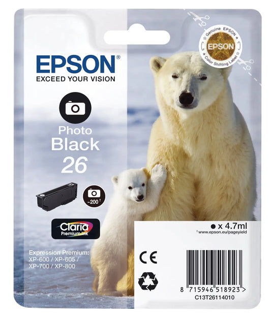 EPSON Tintenpatrone photo schwarz T261140 XP 700/800 200 Seiten Idealshop