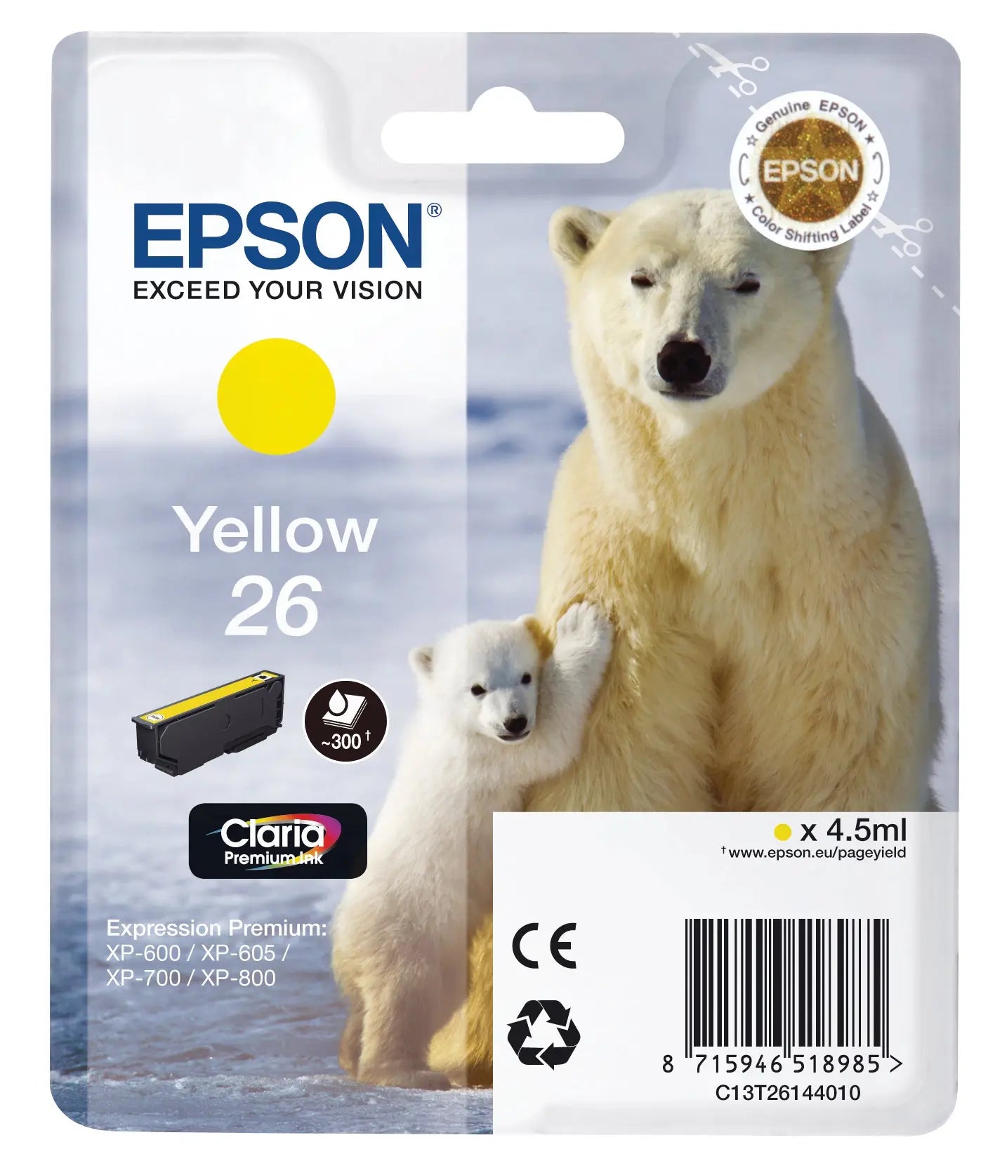 EPSON Tintenpatrone yellow T261440 XP 700/800 300 Seiten Idealshop
