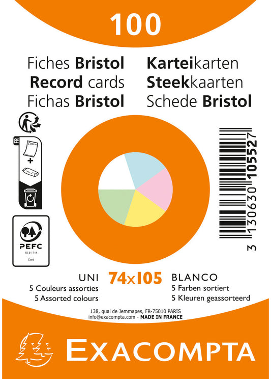 EXACOMPTA Karteikarten blanco A7 10552E farbig assortiert 100 Stück Idealshop