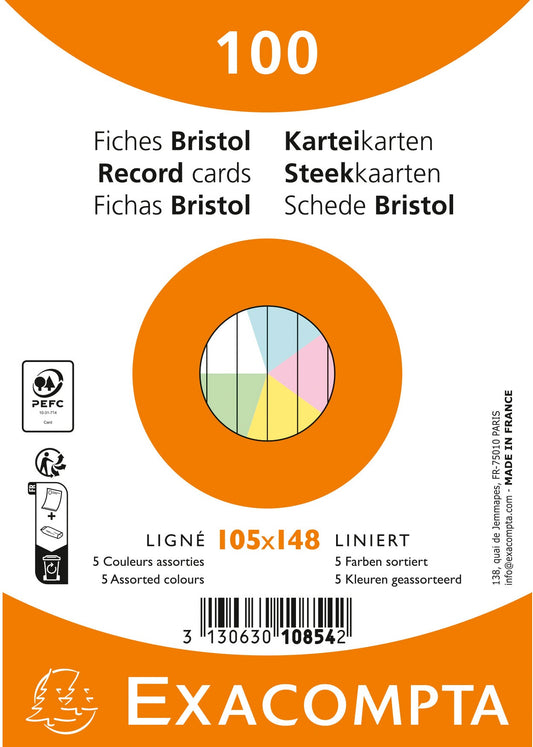 EXACOMPTA Karteikarten liniert A6 10854E farbig assortiert 100 Stück Idealshop