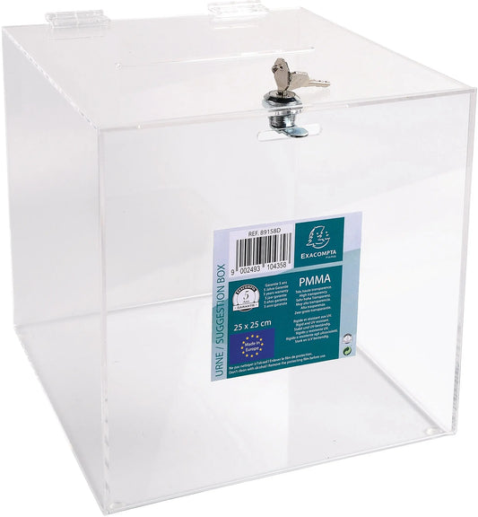 EXACOMPTA Einwurfbox 250x250x250mm 89158D transparent, abschliessbar Idealshop