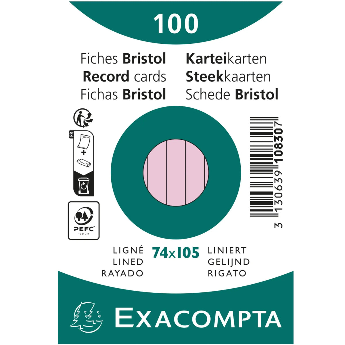 EXACOMPTA Karteikarten liniert A7 10830SE rosa 100 Stück Idealshop