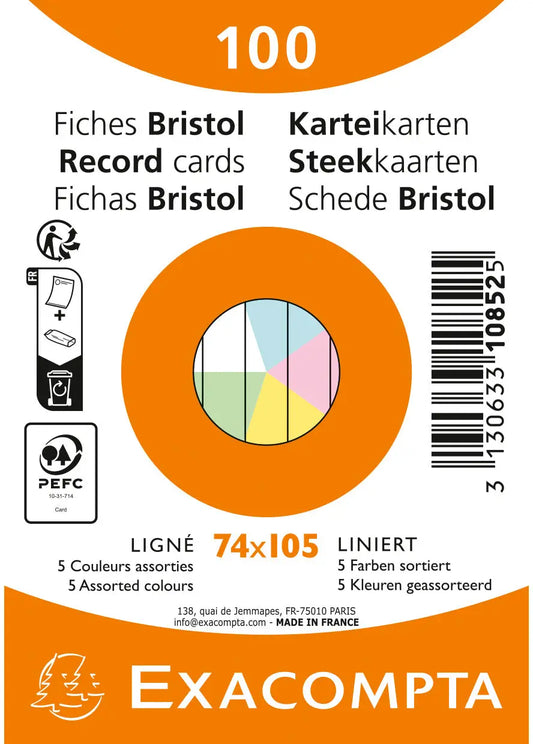 EXACOMPTA Karteikarten liniert A7 10852E farbig assortiert 100 Stück Idealshop
