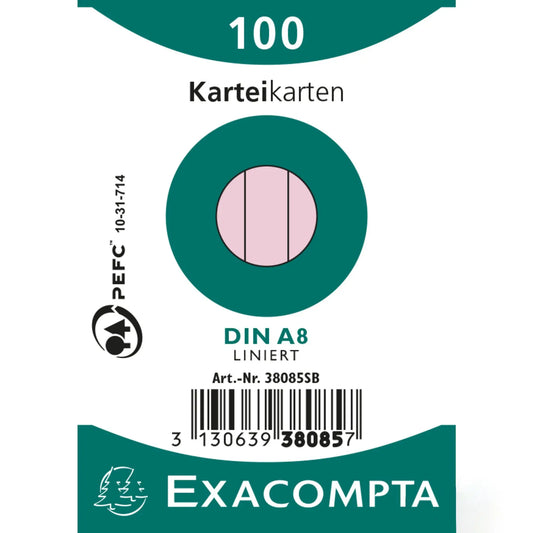 EXACOMPTA Karteikarten liniert A8 38085SB rosa 100 Stück Idealshop