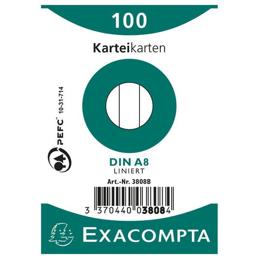 EXACOMPTA Karteikarten liniert A8 3808B weiss 100 Stück Idealshop