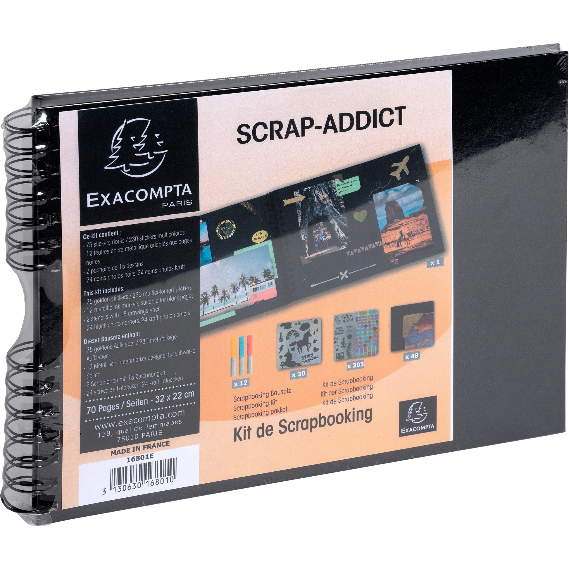 EXACOMPTA Kit Scrapbooking 32x22cm 16801E schwarz 70 Seiten Idealshop