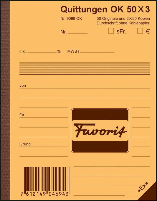 FAVORIT   Formularbuch Quittungen     A6 Idealshop