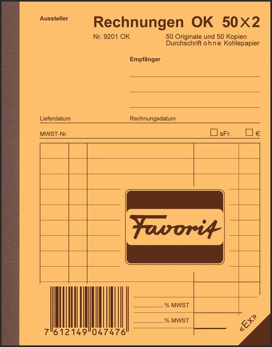 FAVORIT   Formularbuch Rechnungen     A6 Idealshop