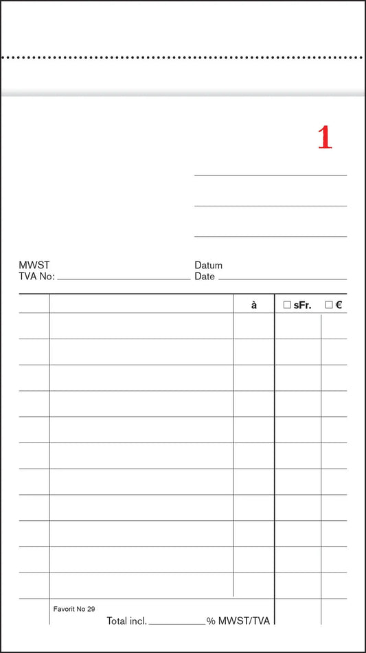 FAVORIT Kassablock weiss 100 x 175mm 29weiss nummeriert 50 Blatt Idealshop