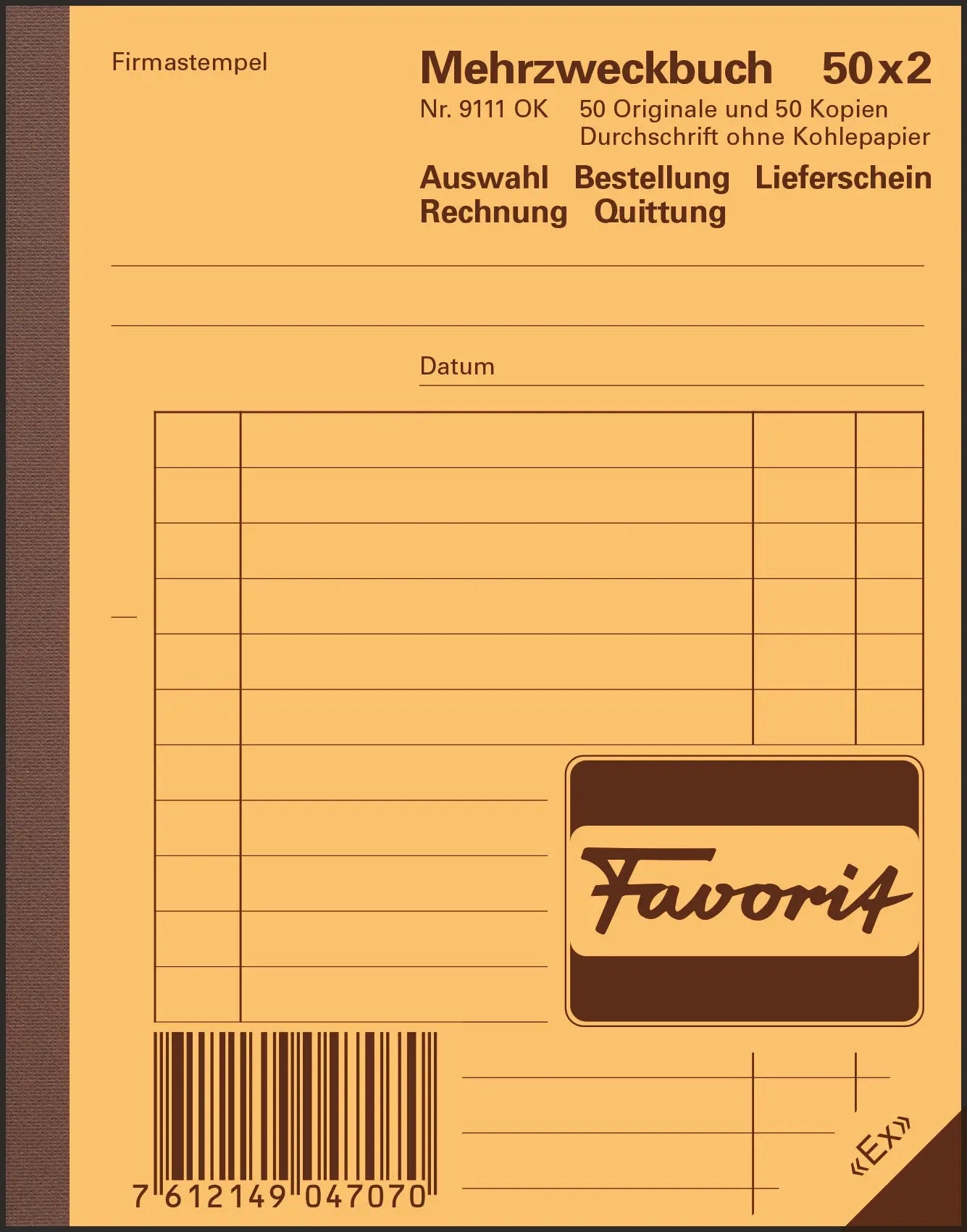 FAVORIT Mehrzweckbuch Deutsch A6 9111 OK Durchschreibepapier 50x2 Blatt Idealshop