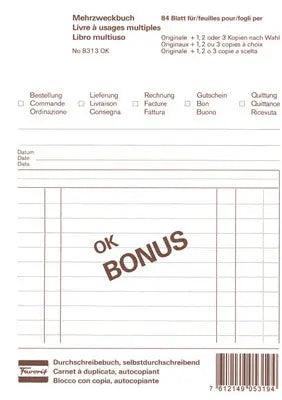 FAVORIT Mehrzweckbuch OK BONUS A5 8313 OK Durchschreibepapier 84 Blatt Idealshop