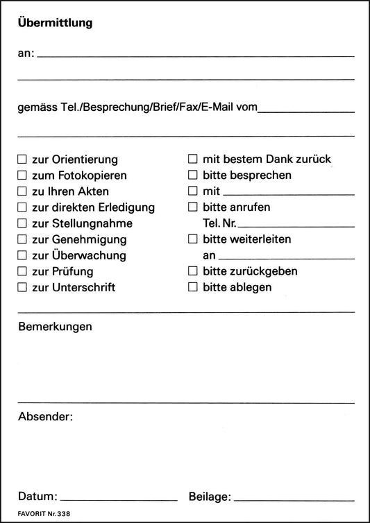 FAVORIT   Übermittlungsblock DE       A6 Idealshop