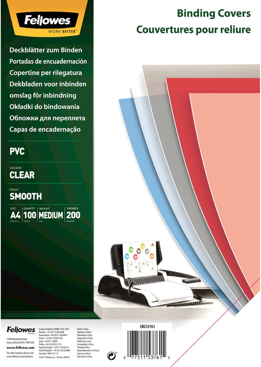 FELLOWES Deckblatt 200mic A4 5376102 grau transp. 100 Stück Idealshop