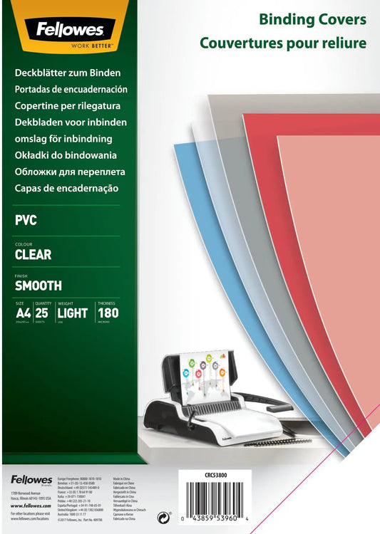 FELLOWES Deckblatt für Bindesysteme A4 5380001 transparent, 180my 25 Stück Idealshop