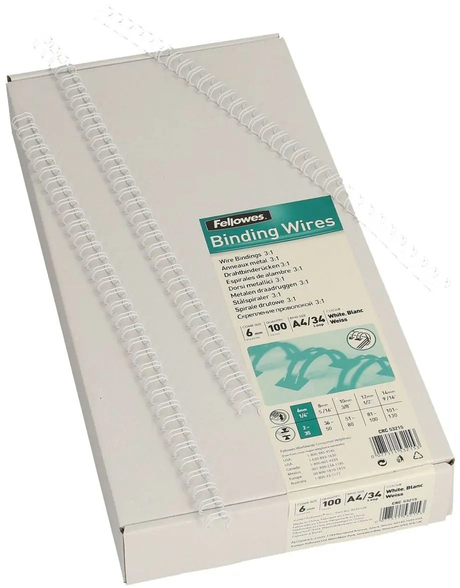 FELLOWES Drahtbinderücken 6mm 53215 weiss 100 Stück Idealshop