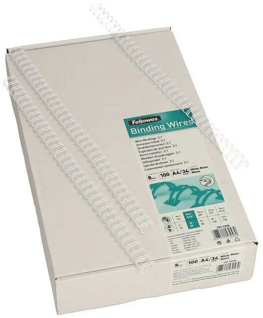 FELLOWES Drahtbinderücken 8mm 53258 weiss 100 Stück Idealshop