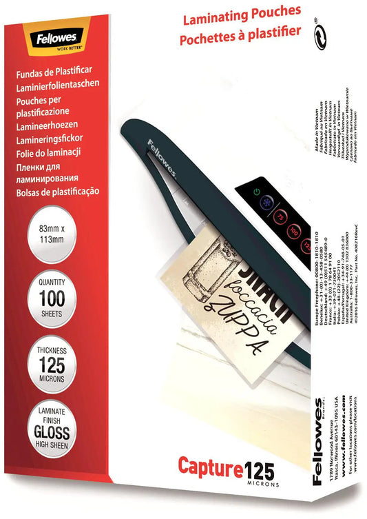 FELLOWES Folientasche 125mic 83x113mm 5307101 glossy 100 Stück Idealshop