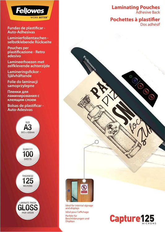 FELLOWES Laminierfolien Capture125g A3 5329001 kleb. 100 Stück Idealshop