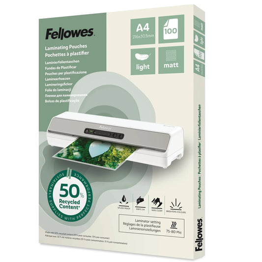 FELLOWES Laminierfolien Recycling A4 100143435 matt, 80 my 100 Stück Idealshop