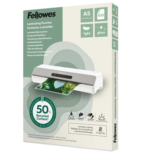 FELLOWES Laminierfolien Recycling A5 100143440 glanz, 80 my 100 Stück Idealshop