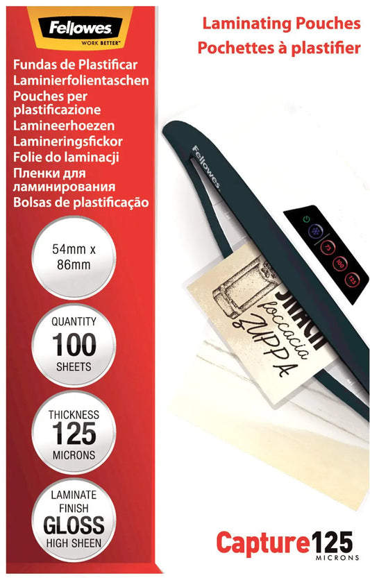 FELLOWES Laminiertasche 54x86mm 5306302 glanz, 125my 100 Stk Idealshop