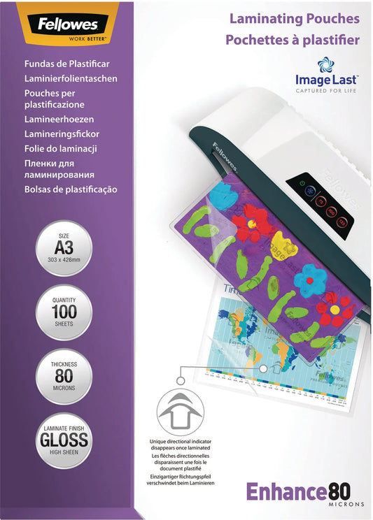 FELLOWES Laminiertasche A3 5306207 glanz, 80my 100 Stk Idealshop