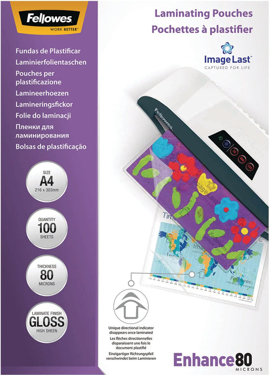 FELLOWES Laminiertasche A4 5306114 glanz, 80my 100 Stk Idealshop