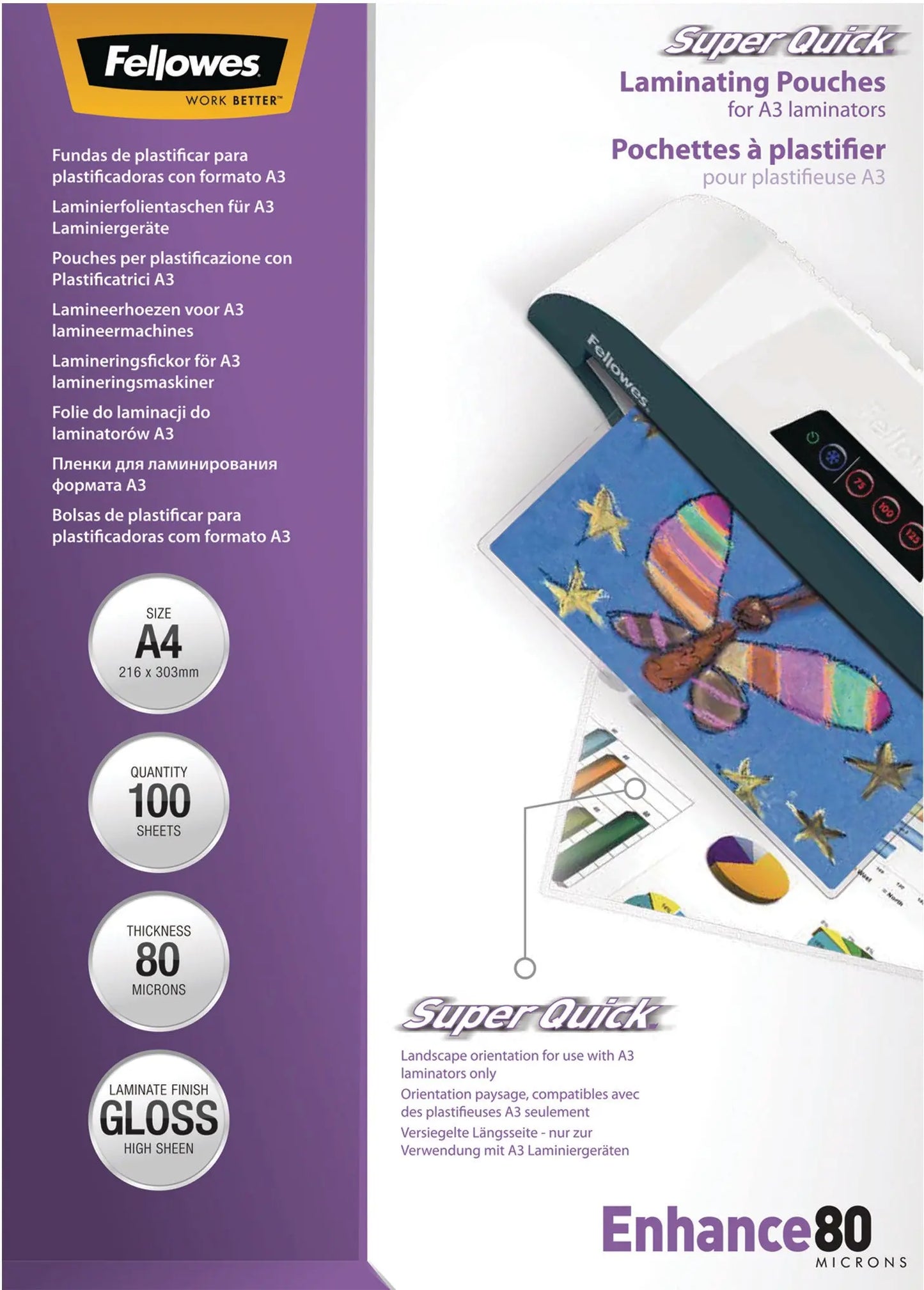 FELLOWES Laminiertasche A4 5440001 glanz, 80my 100 Stk Idealshop