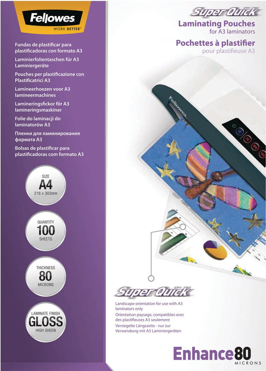 FELLOWES Laminiertasche A4 5440001 glanz, 80my 100 Stk Idealshop