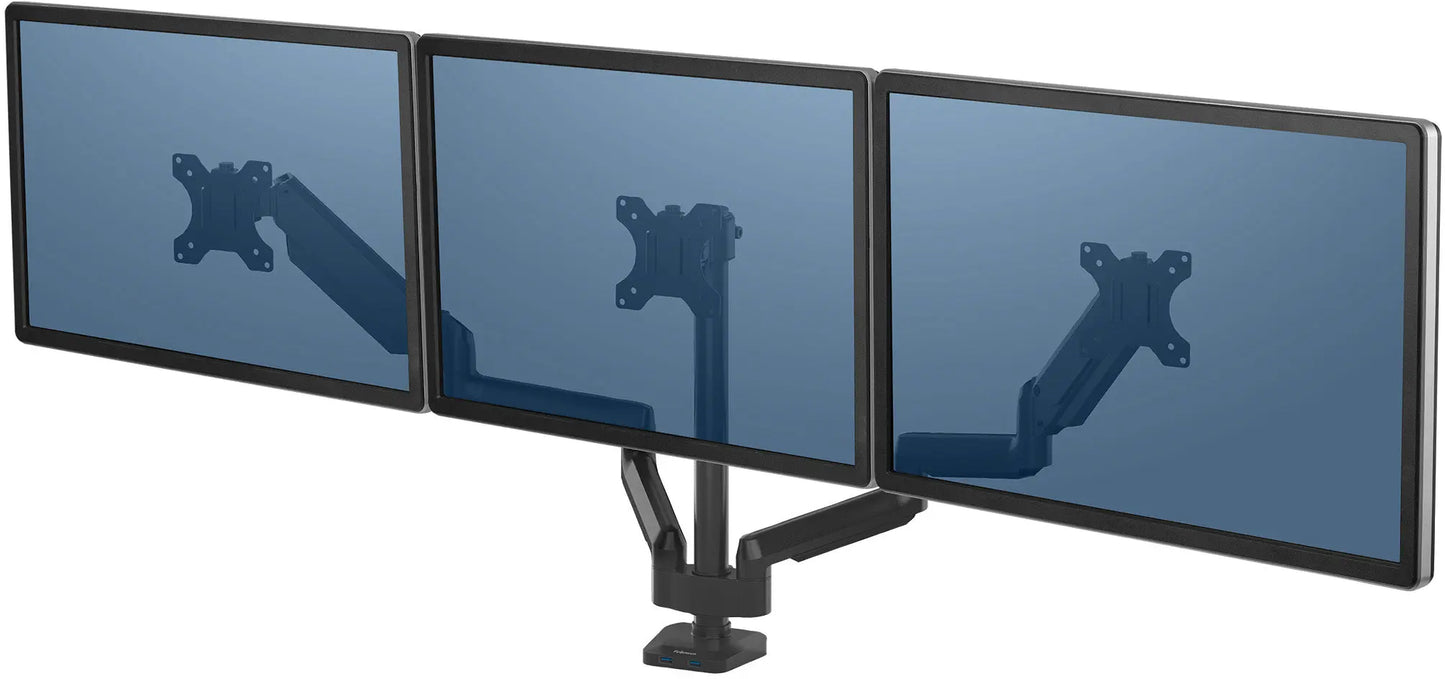 FELLOWES Monitorhalter Platinum Series 8042601 dreifach, schwarz, 2xUSB Idealshop