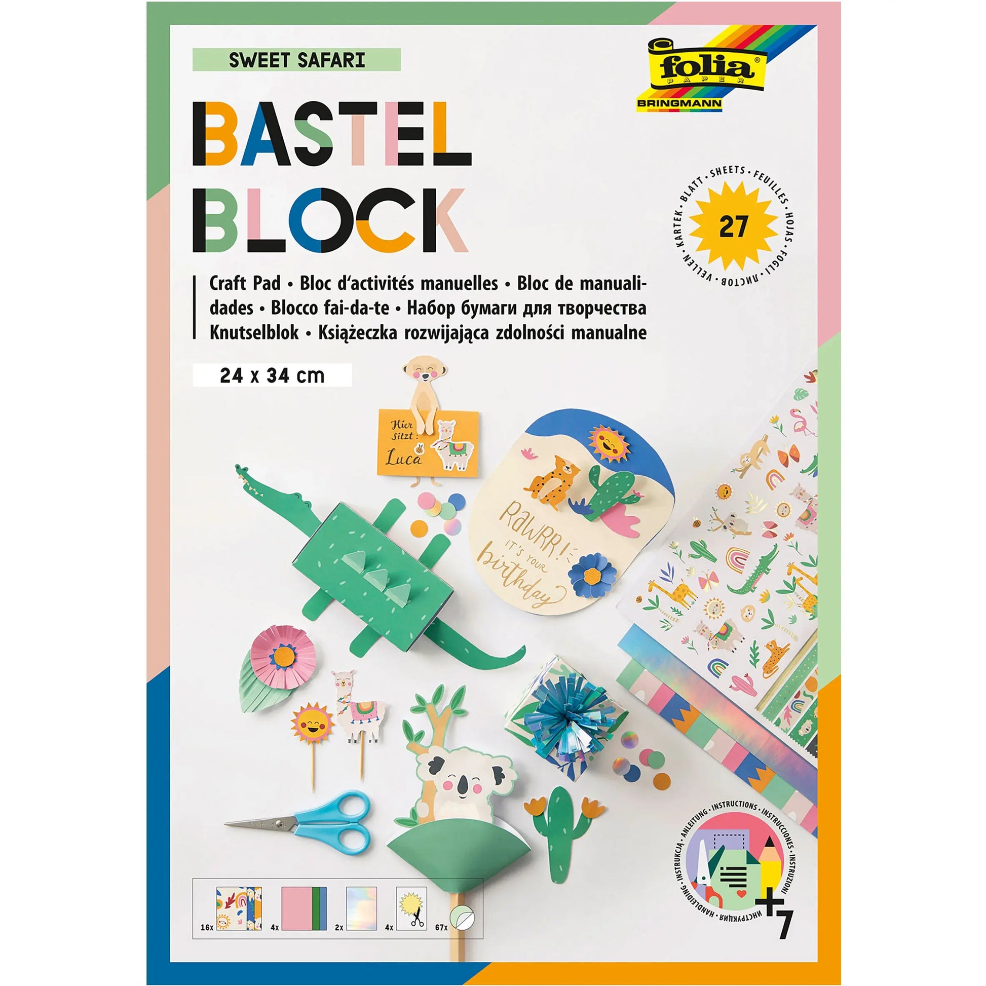 FOLIA Bastelblock Folia 49101 sweet Safari inkl. Anleitung Idealshop