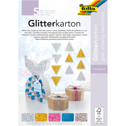 FOLIA Glitterkarton 86139 Grob 5 Blatt, farbig Idealshop