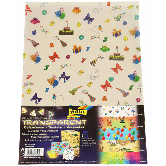 FOLIA Transparentpapier 80409 Kids 5 Blatt, ass. Idealshop