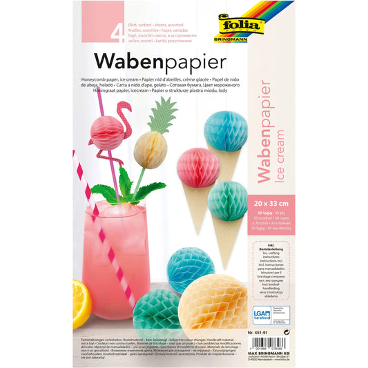 FOLIA Wabenpapier 451-91 Icecream 4 Blatt, farbig Idealshop