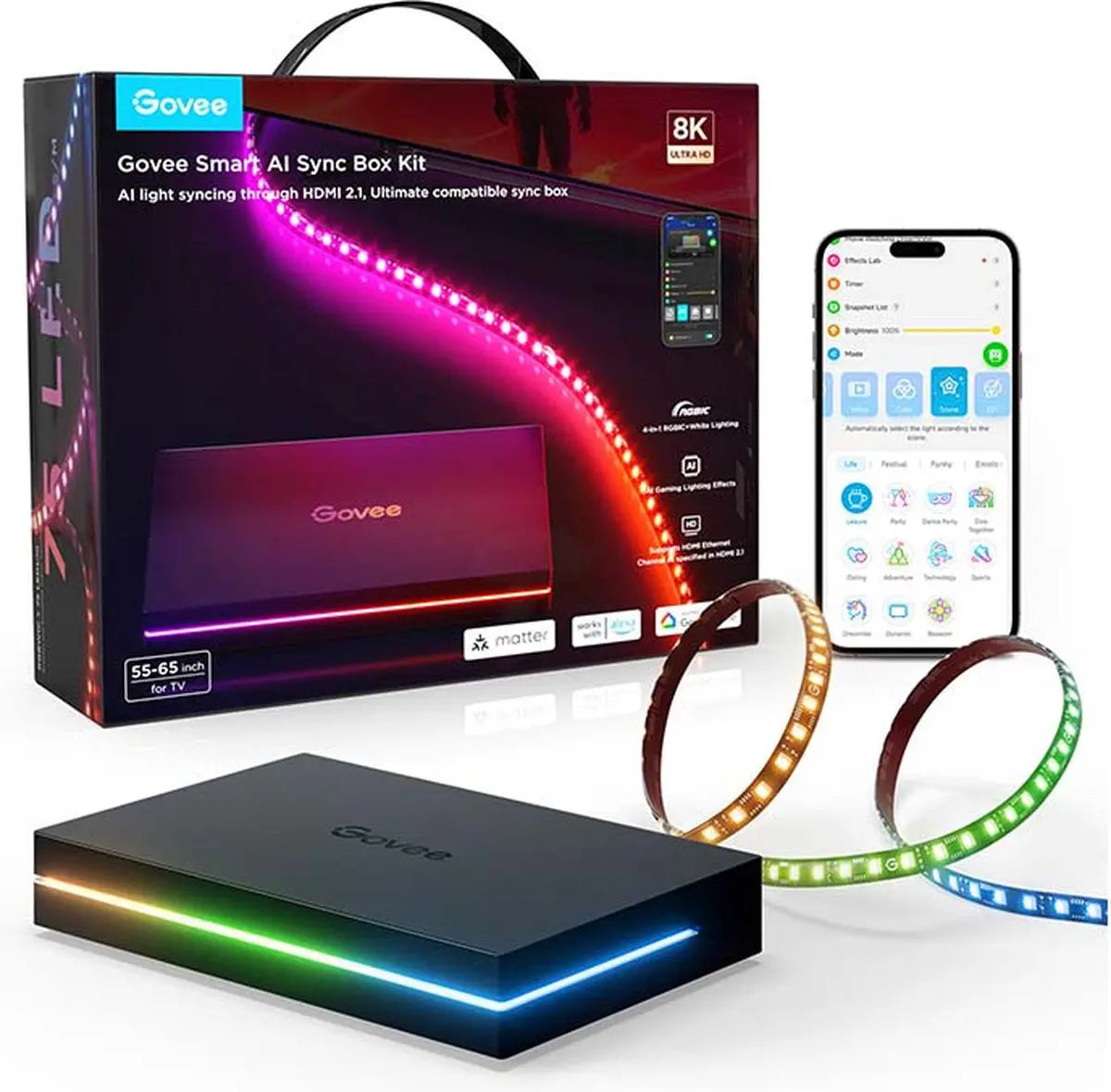 GOVEE AI Sync Box 2 H8604C12 mit LED Stripe, 55-65 Zoll Idealshop