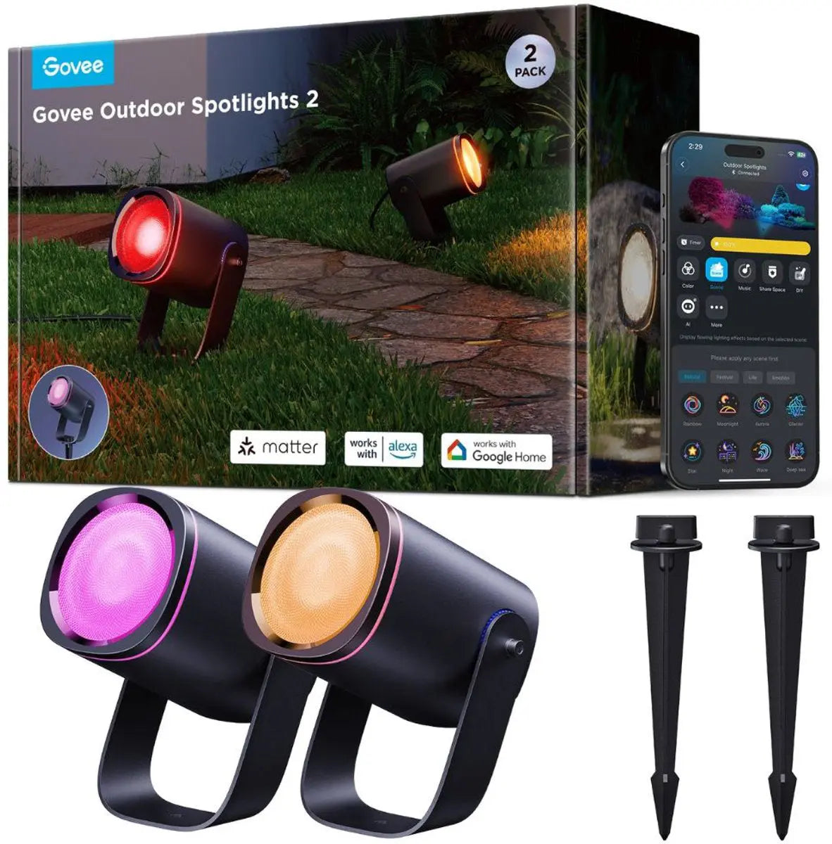GOVEE Outdoor Spotlights 2 2 Stück H7093311 schwarz, Matter Idealshop